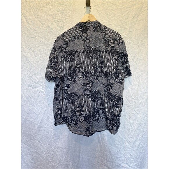 Baird McNutt Linen Murano Short Sleeve Button Down XL Band Collar Navy White - Picture 4 of 7